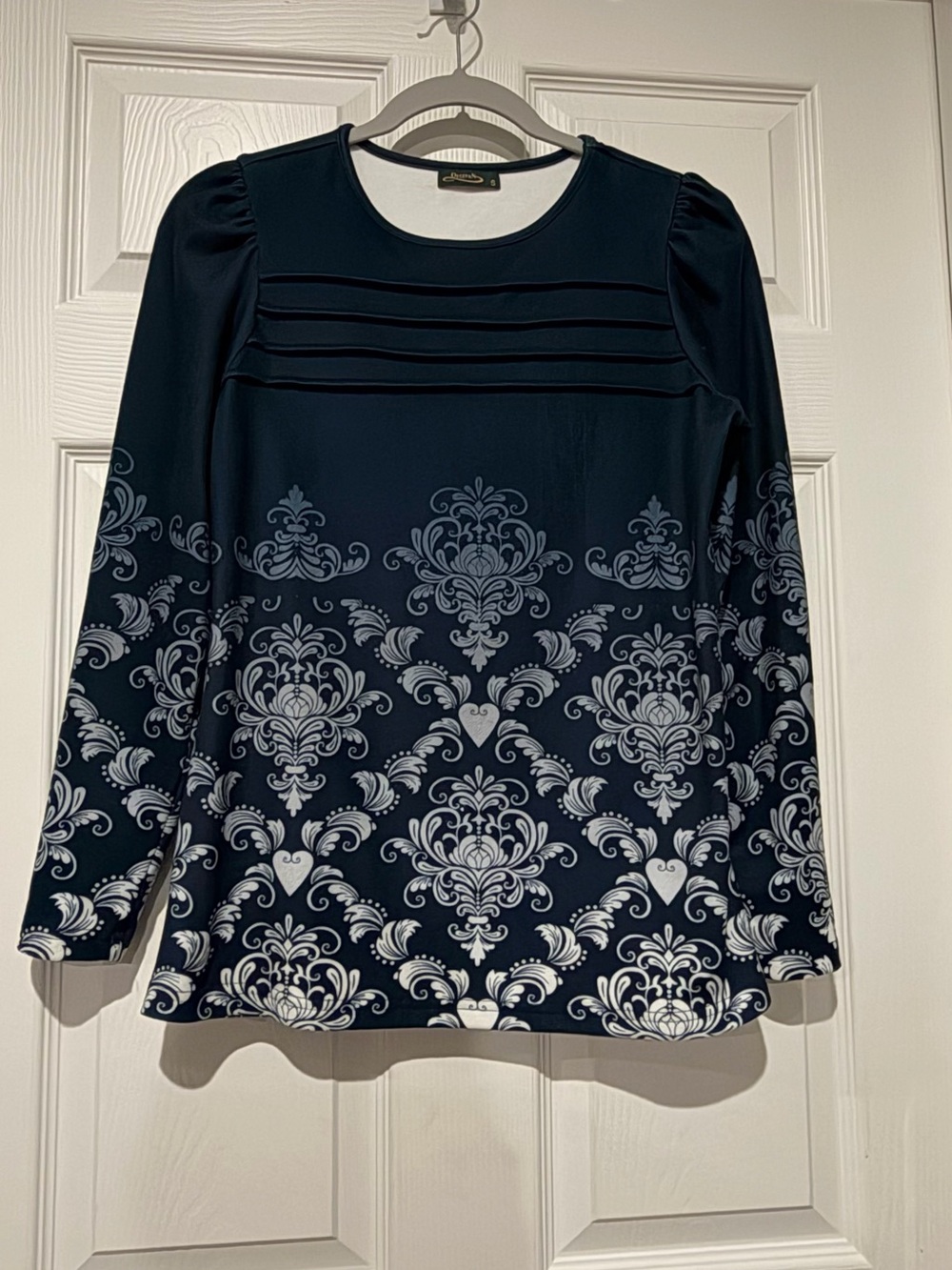 Women's Navy Blue Long Sleeve Printed Tee by Unknown